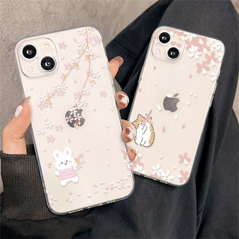 日本樱花兔子猫咪iphone13pro苹果12手机壳11xrxs透明手机保护套