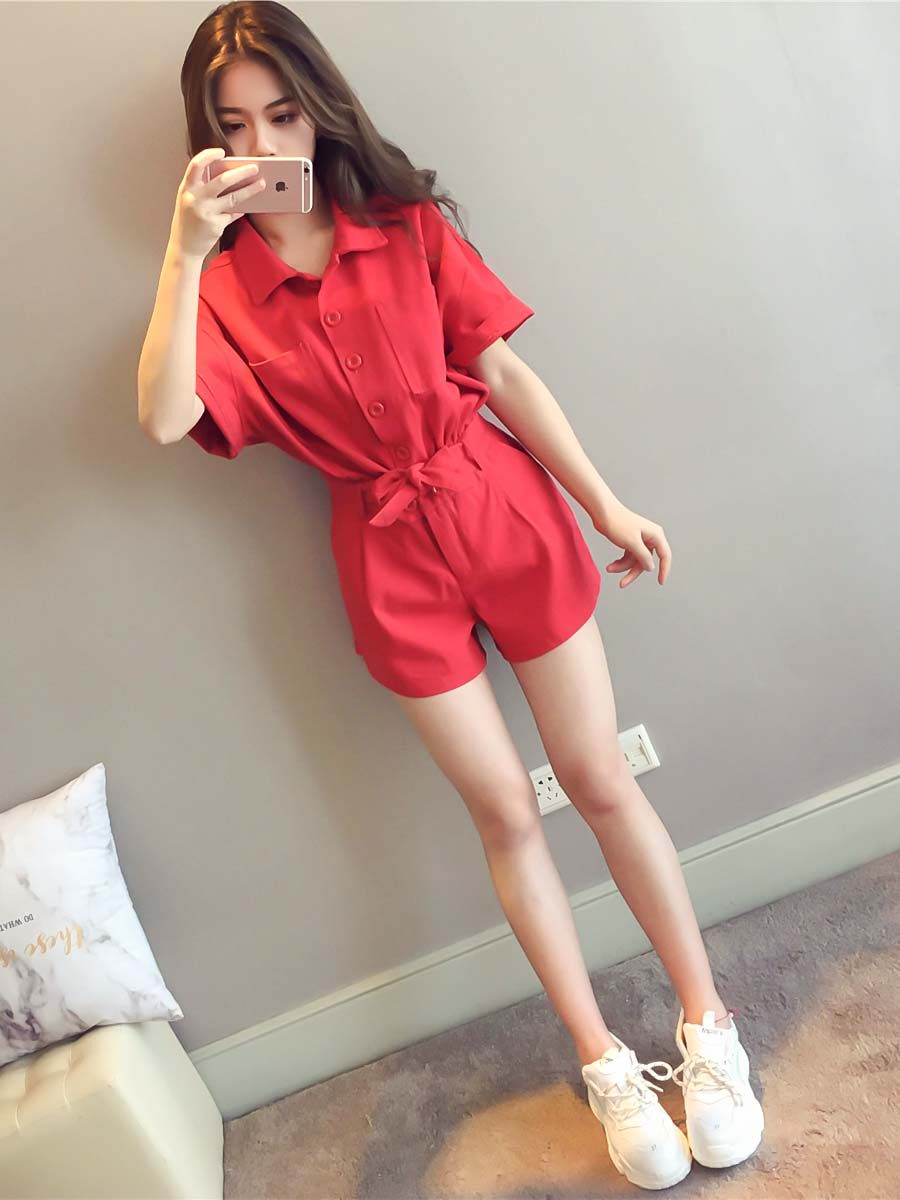 2019夏装新款韩版时尚宽松显瘦短袖牛仔连体裤女休闲阔腿裤连衣裤