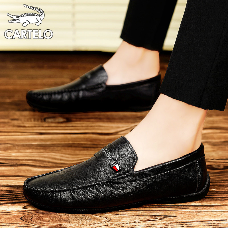 鳄鱼皮鞋男鞋2022新款夏季透气真皮休闲豆豆鞋子男士商务正装潮鞋