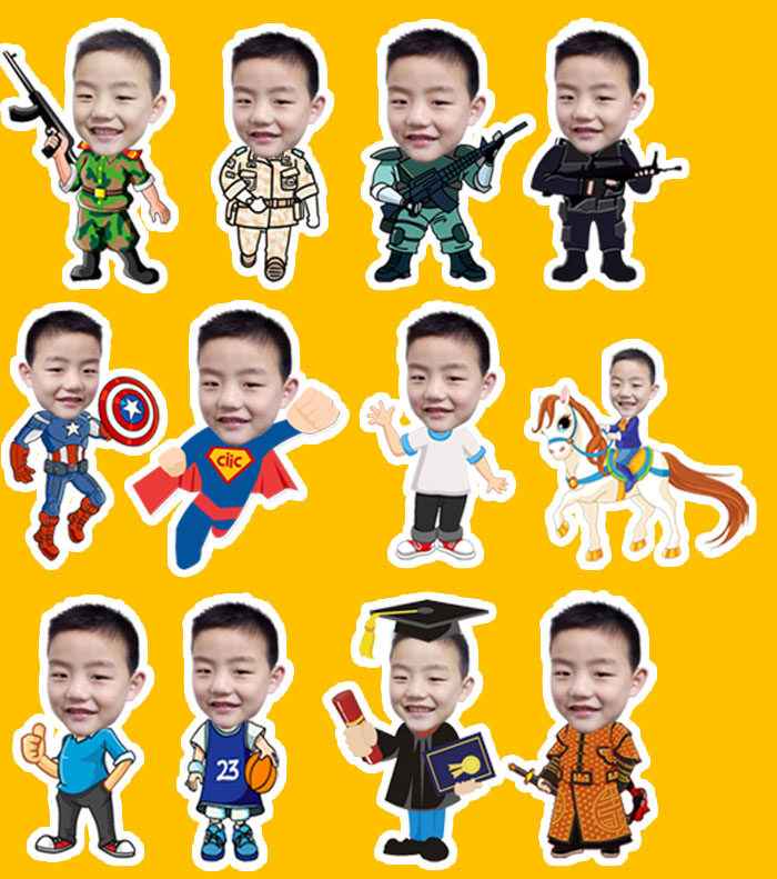 卡通可爱大头贴背胶贴纸大头幼儿入园照片冲印