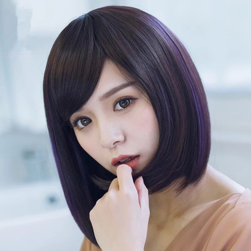 假发短发女直发锁骨发修脸逼真自然时尚挑染波波头bobo头套短直发