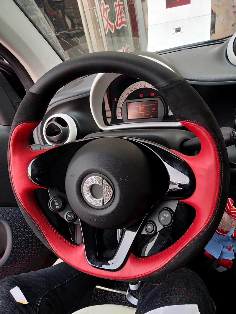 奔驰smart斯玛特方向盘套手真皮碳纤毛桃木纹纳帕方向盘套