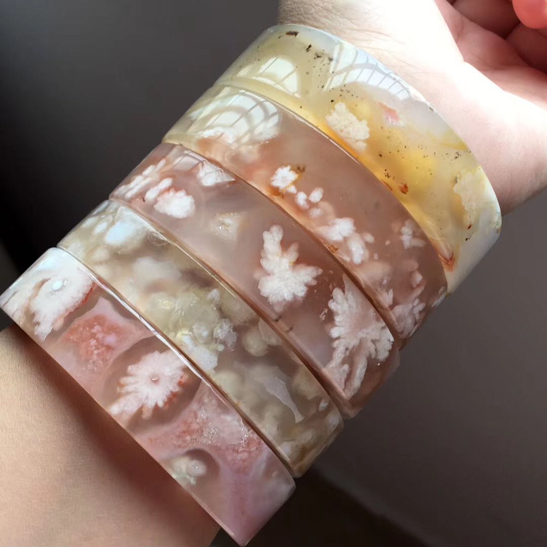 手镯天然樱花玉髓冰种飘花海洋水草镯子玛瑙手镯