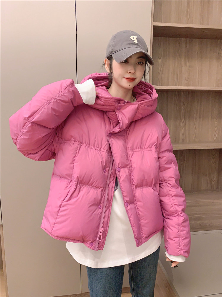粉红色连帽羽绒服欧洲站冬装2022新款欧货女装时尚羽绒服