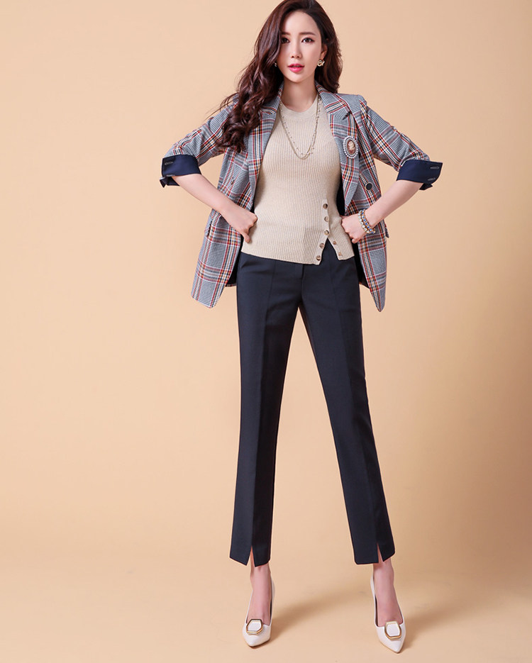 九分夏款薄修身瘦小筒裤裤女开叉西装黑色新款休闲裤