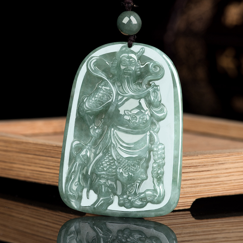 天然缅甸翡翠关公吊坠冰种玉石挂件男士项链项坠