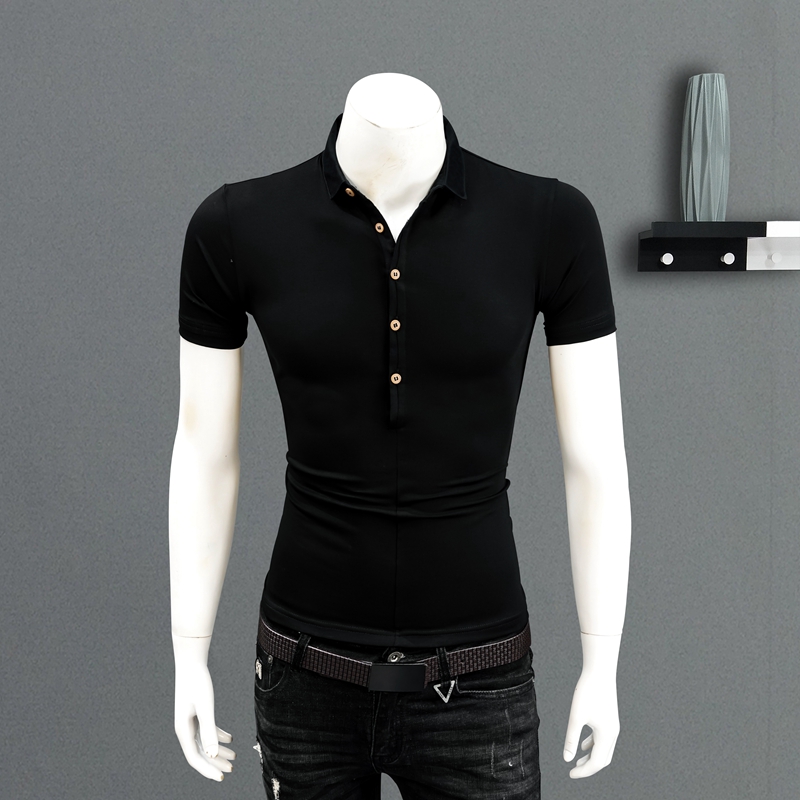 polo衫男修身商务休闲T恤夏装2022新款青年纯色弹力短袖半袖t恤潮