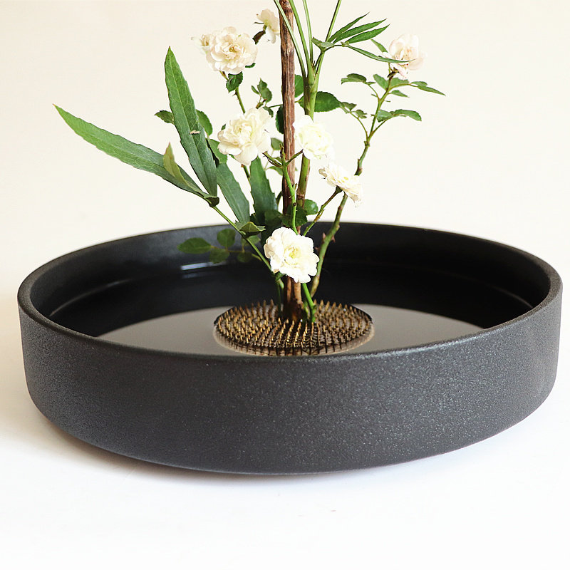 插花花花陶瓷水盘磨砂圆盘日式式禅意小原流花花盆
