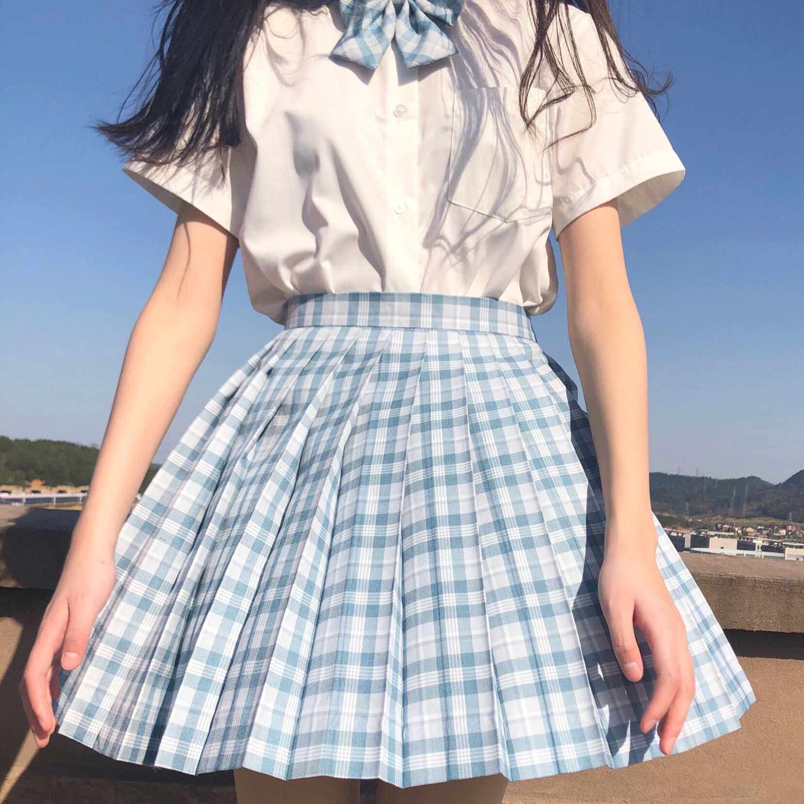 半身蓝柑苏打日系jk正统高腰夏季新品学院半身裙