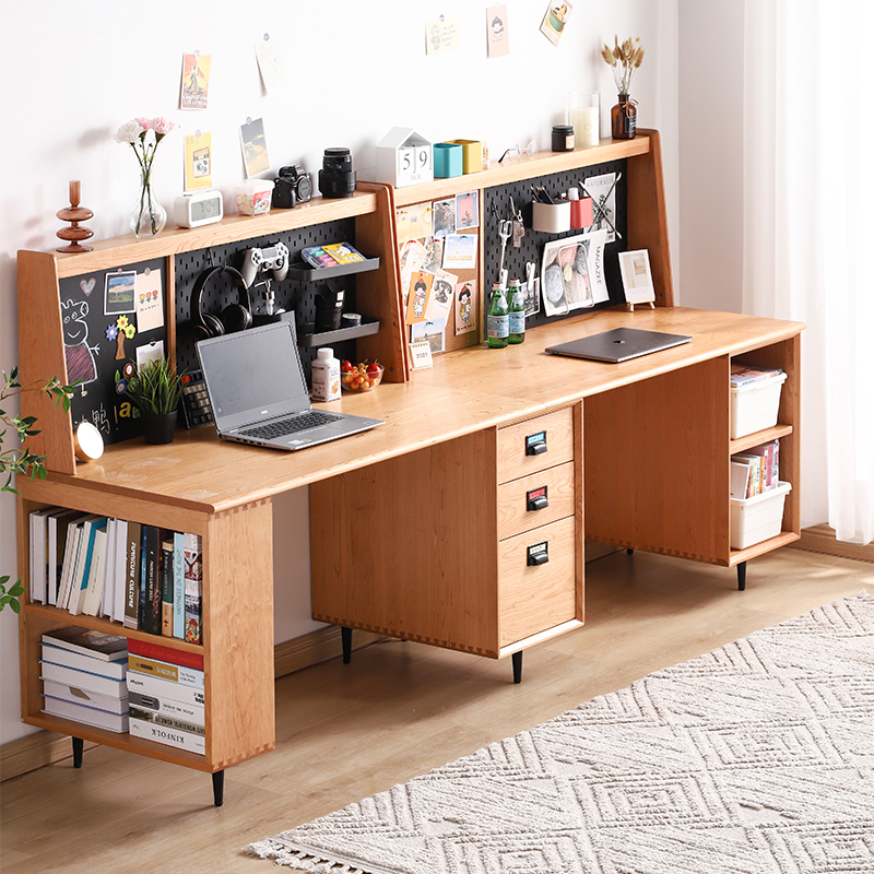 北欧实木书桌日式樱桃桃木写字台小户户型双人书桌