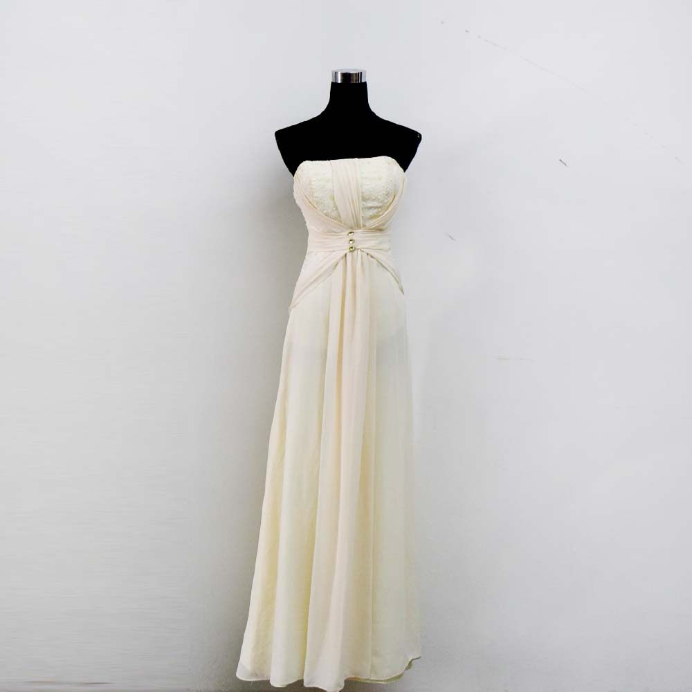 8成新米色米色抹胸珍珠新娘齐地婚纱礼服66kp234婚纱