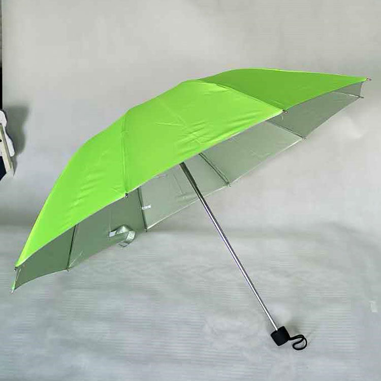 荧光太阳伞翠绿遮阳防风超强三折绿色折叠伞银胶伞