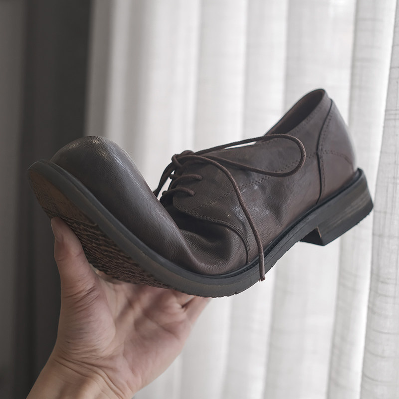 真皮日系复古大头皮鞋做旧翘头暗黑山本风大休闲皮鞋