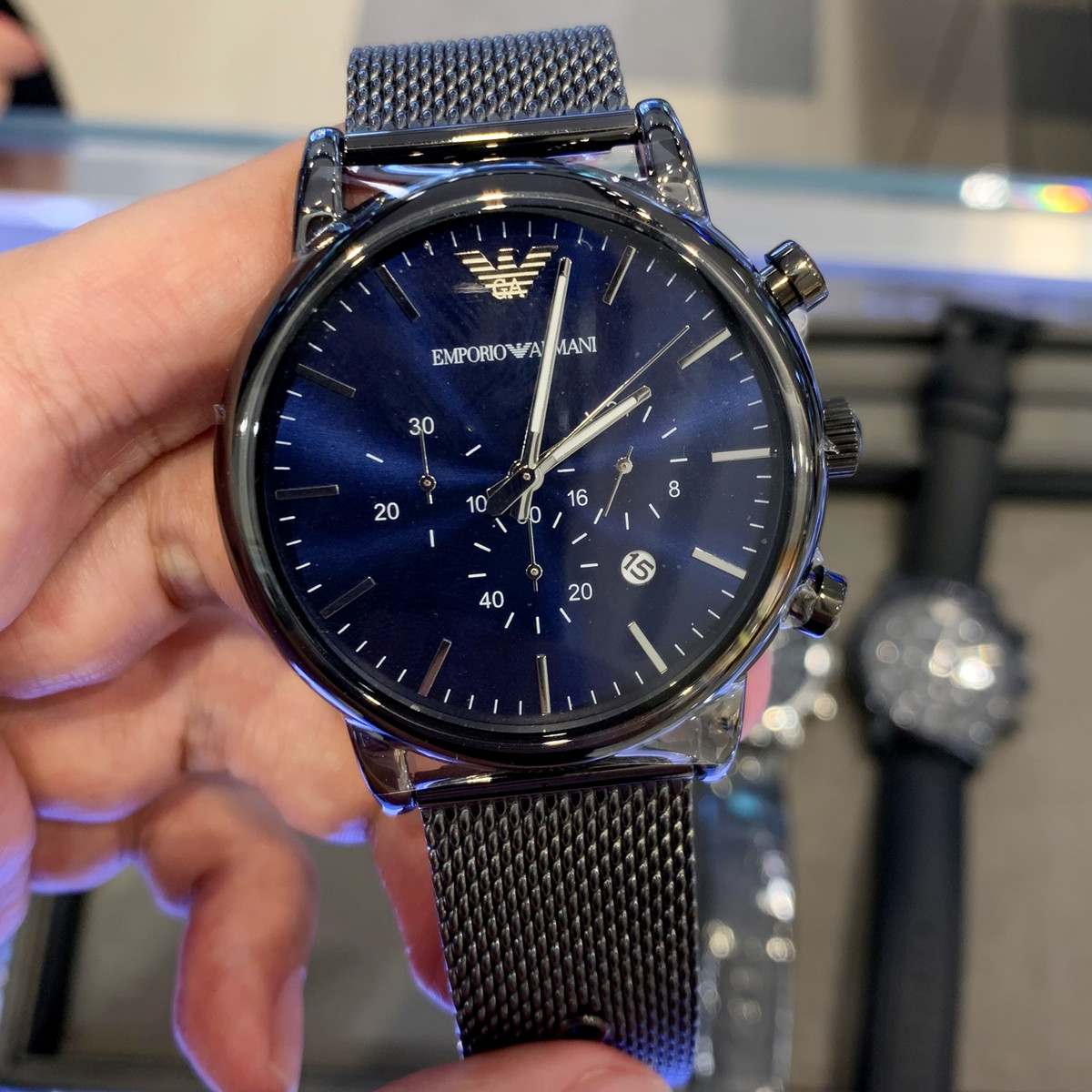 代购Armani阿玛尼手表男女腕表防水钢带三眼计时男表石英表AR1862