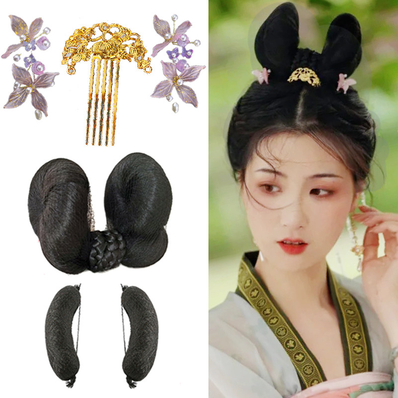 古装造型长歌行同款唐风可变形双螺发髻古风配饰其它假发