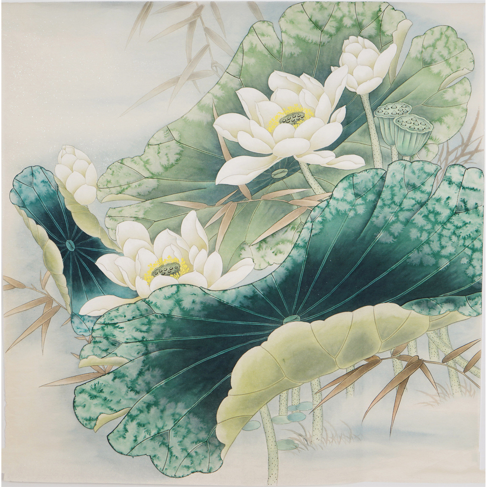 书画手工无款提款手绘国画工笔画小鸟荷花斗方国画