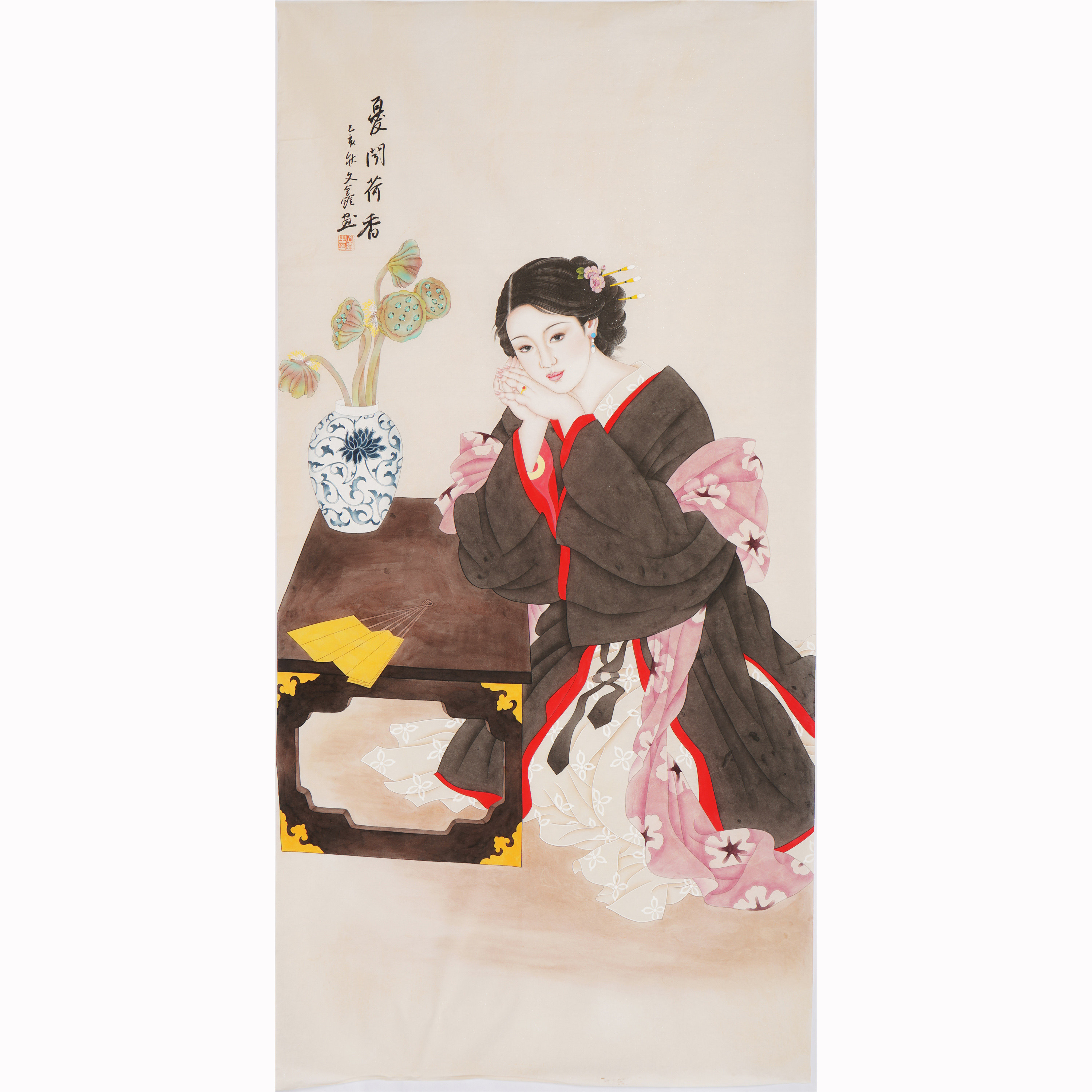 戏鹦字画文鑫人物画手绘女图仕女工笔国画工笔画国画