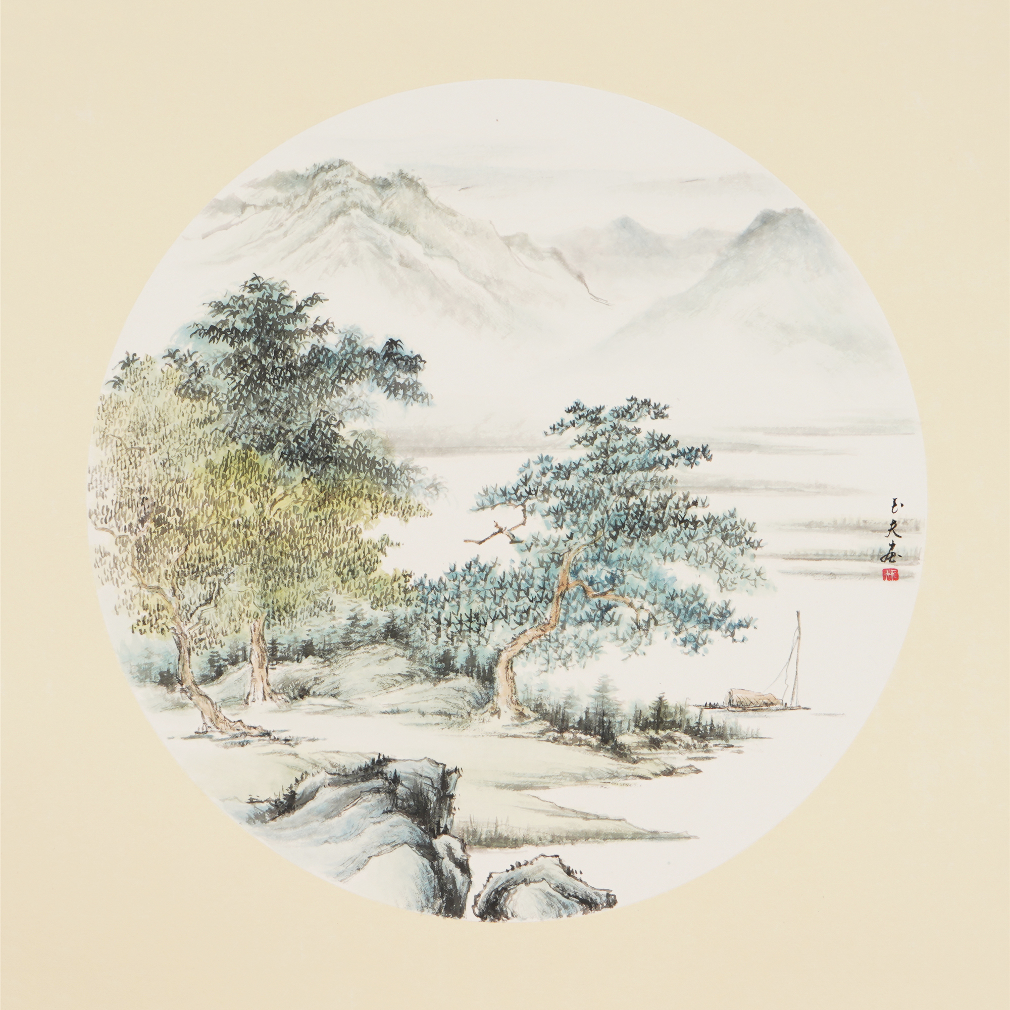 三尺斗方山水画国画纯手绘卡纸石玉夫字画客厅玄关水墨画00009 - 四时