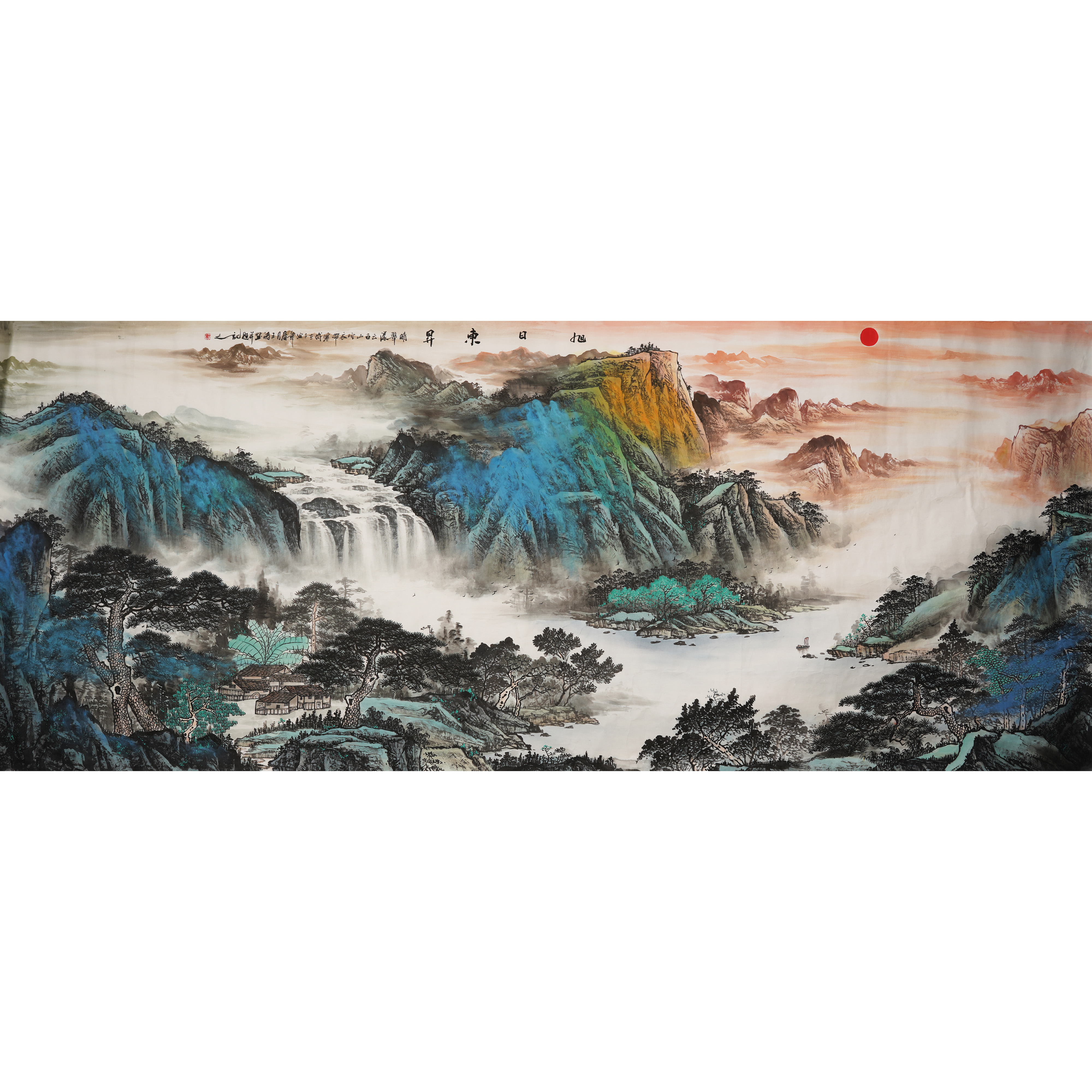 丈二山水画手绘国画泰山旭日迎客松装饰画大堂会议室国画