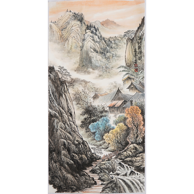 山水画秦喜聪山水彩墨四尺装饰客厅字画玄关中堂国画