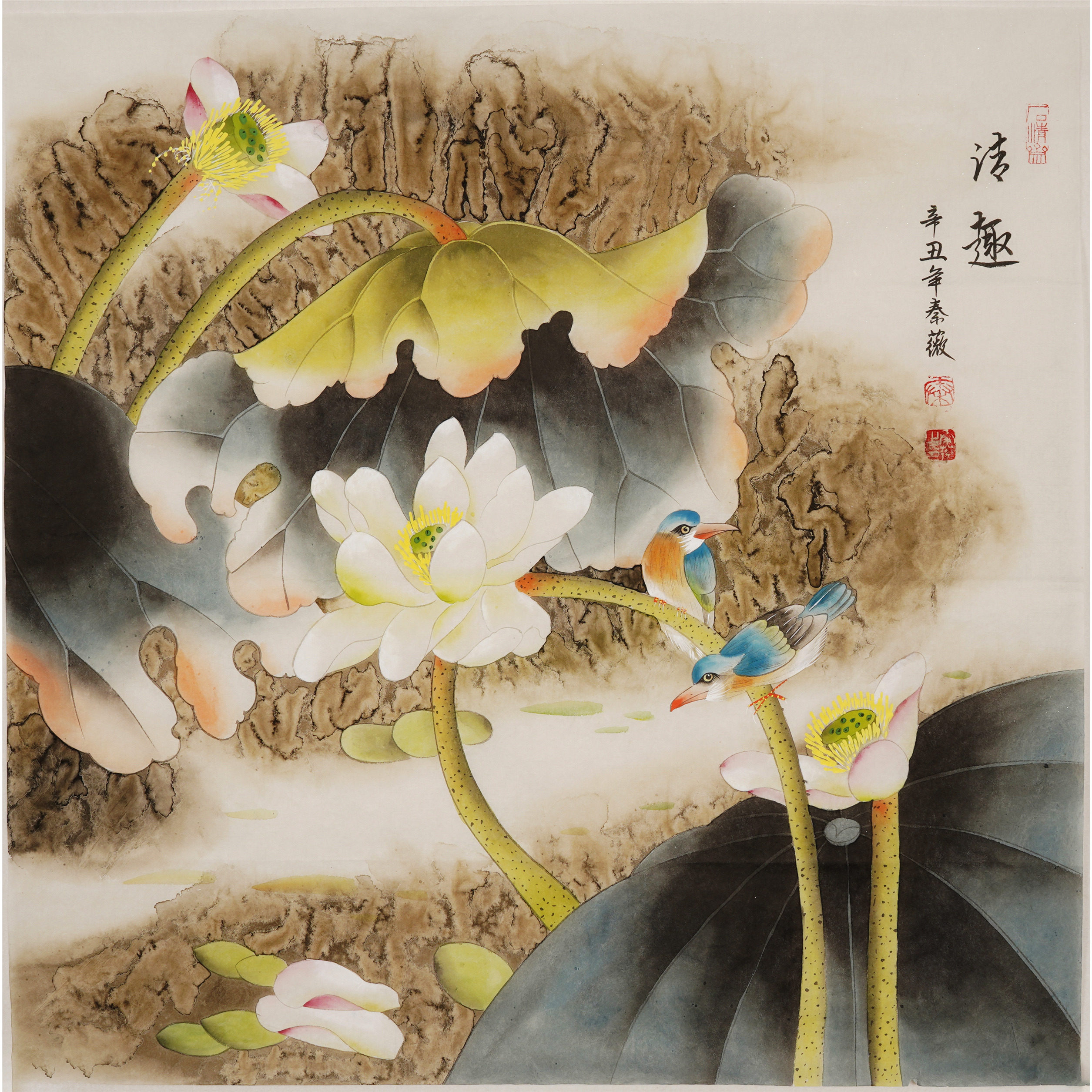 手工字画秦薇仙鹤荷花白鹭装饰画国画花鸟画工笔国画