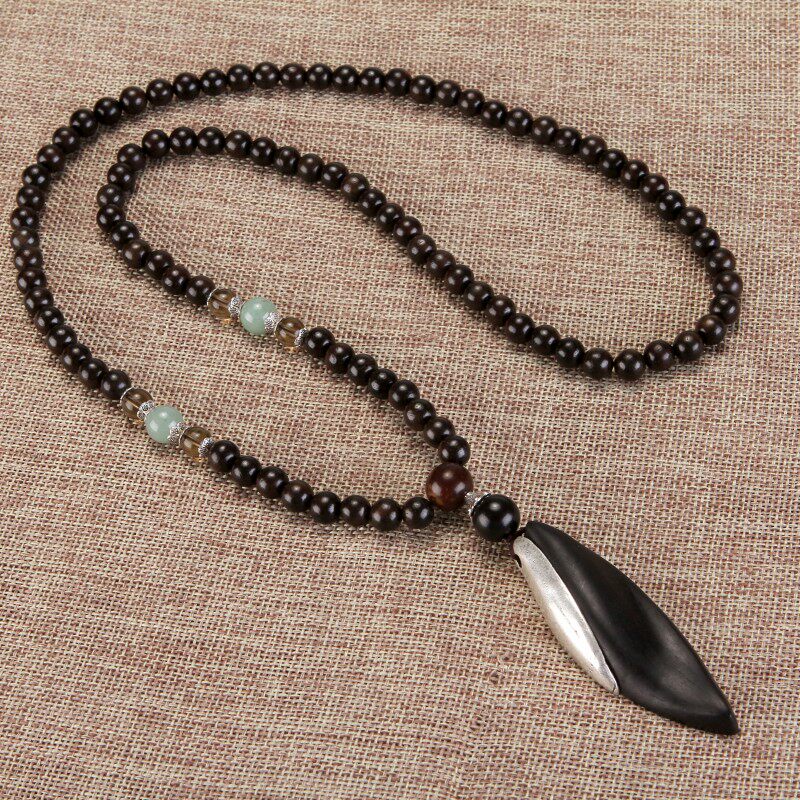 复古毛衣链长款檀木项链百搭2019秋冬大气高档项链