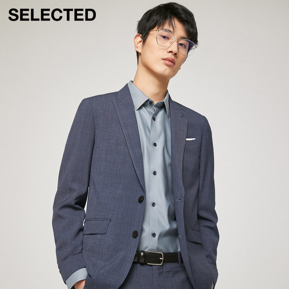 selected思莱德新款格子商务务正装修修身西装42115x011商务正装西服