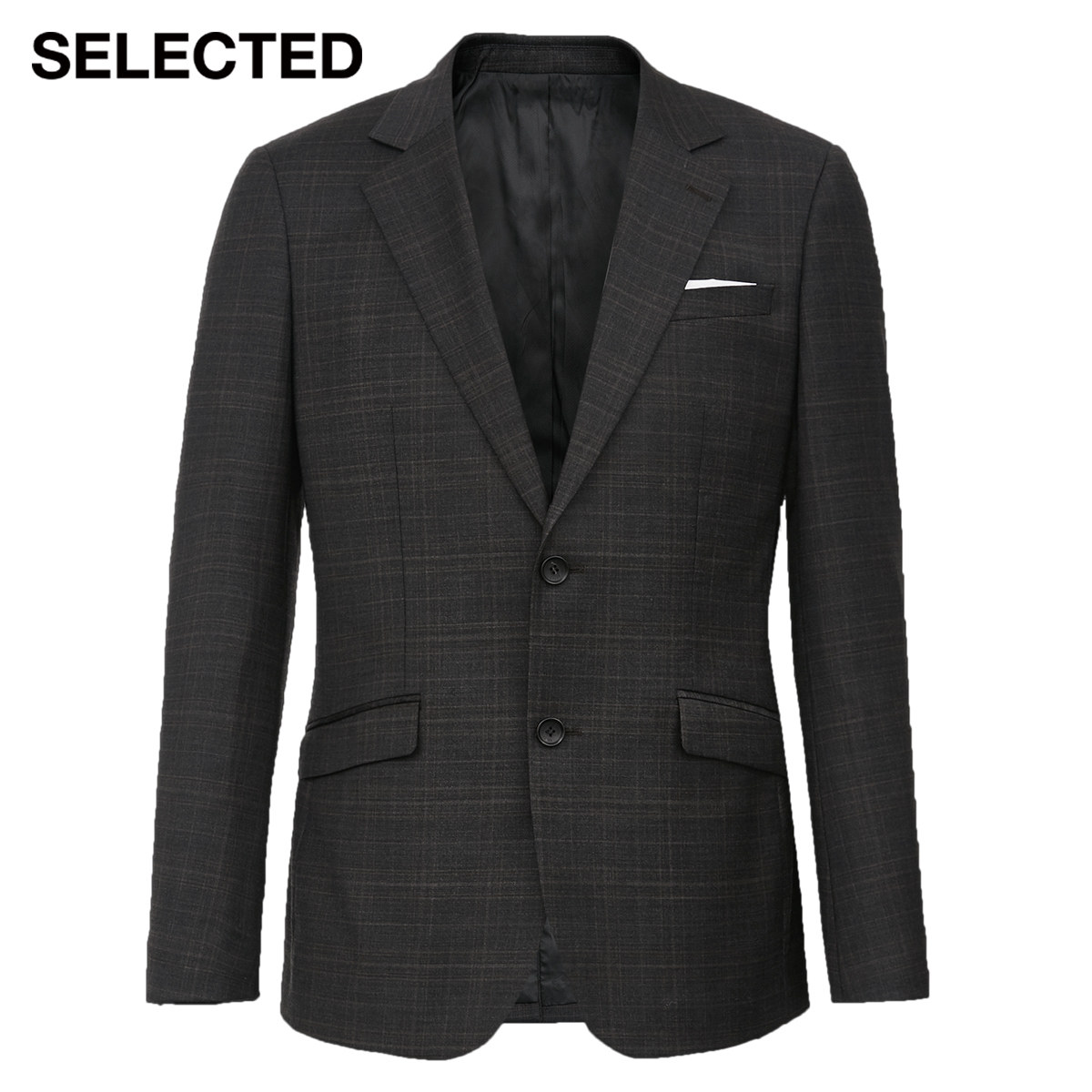 selected思莱德商务务正装含羊毛修身格纹两粒扣西服西服