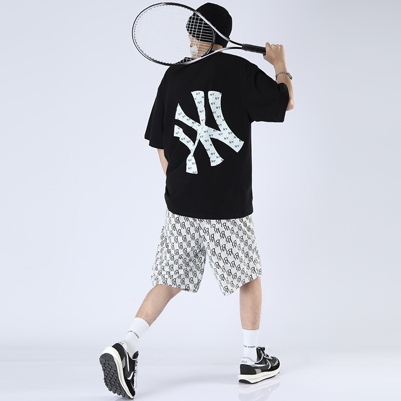 短袖t恤男夏季薄款纯棉上衣青少年休闲字母套装帅气男装一套衣服