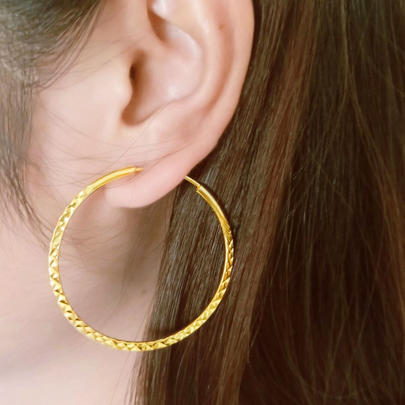 正品黄金耳环9999足金女款男士耳圈大圈圈24k纯金子真金首饰潮人
