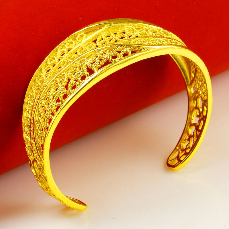 正品黄金手镯9999足金真金女款宽时尚新款镯子镂空新娘结婚首饰品