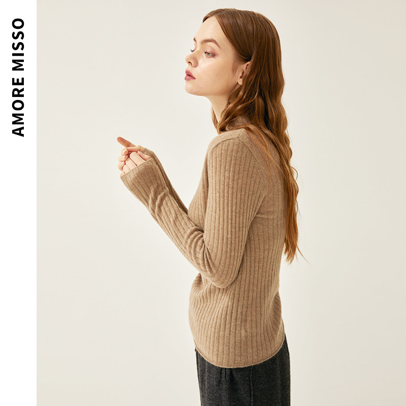 米梭羊绒衫纯羊羊绒半高高领毛衣修身打底衫冬毛衣
