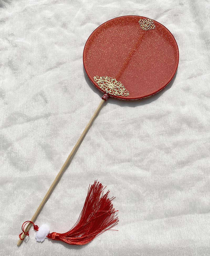 长柄团扇宫扇烫金纯色唐风古风汉服道具手工工艺扇