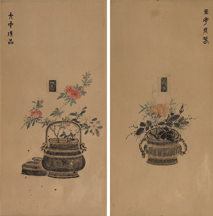 吴大征金石花卉四条4x36x75cm宣纸复制仿古画艺术微喷国画
