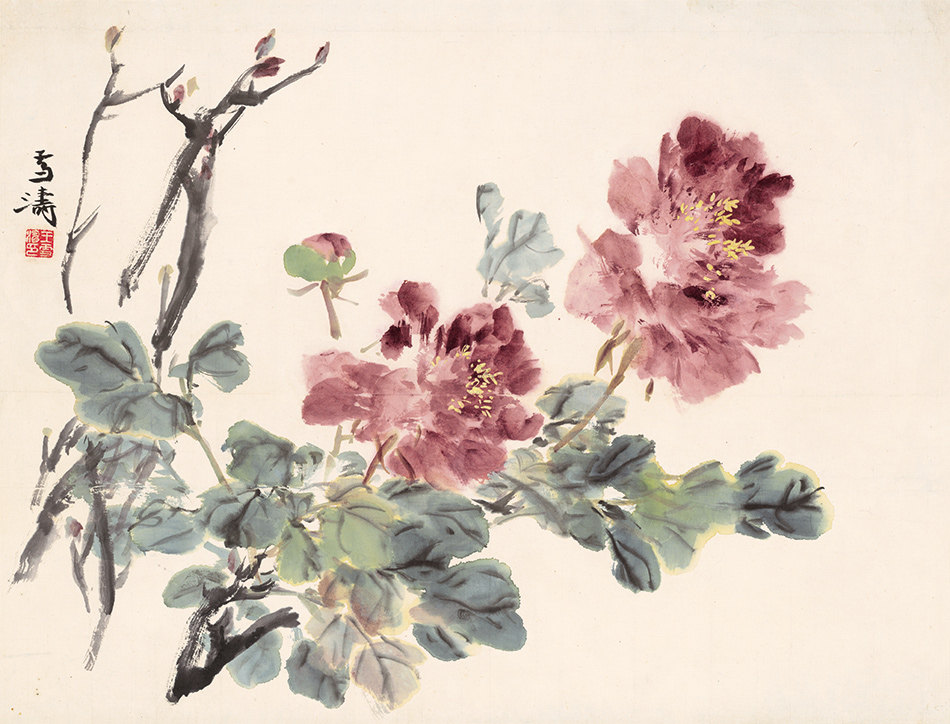 王雪涛牡丹243x57cm国画小品横幅宣纸微喷复制版画国画