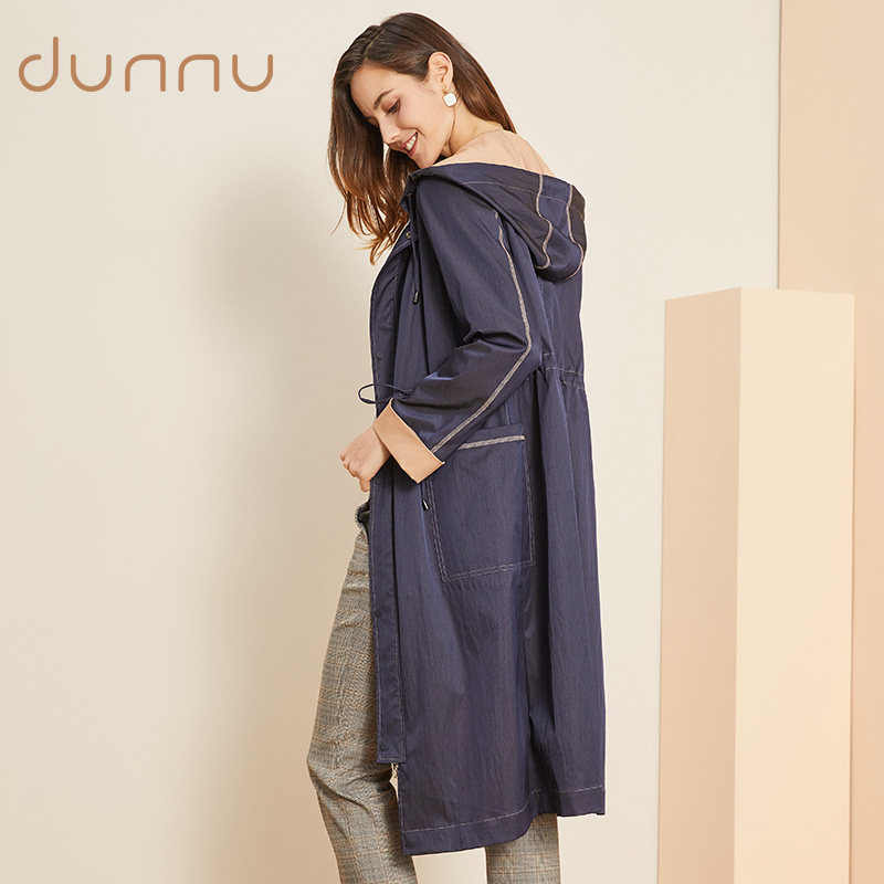 【风衣】敦奴女士外套dunnu2020春季新款连帽抽绳束