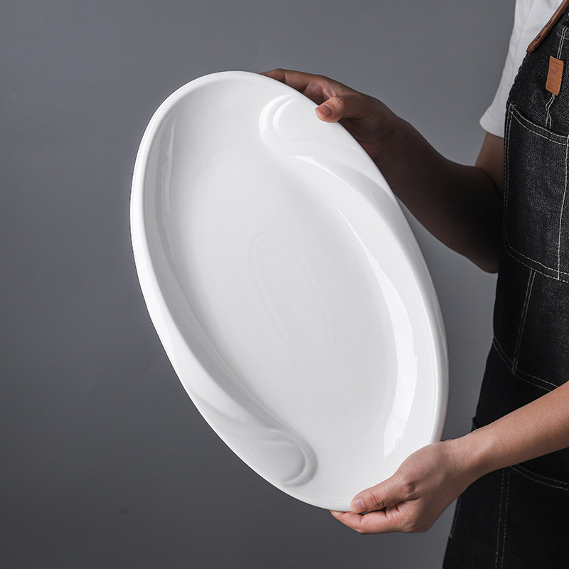 酒店特大号陶瓷加厚盘子椭圆形大号高温蒸鱼餐厅盘