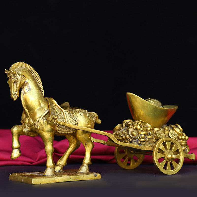 马拉车纯铜摆件运财生肖马车马拉车厢招财风水装饰摆件