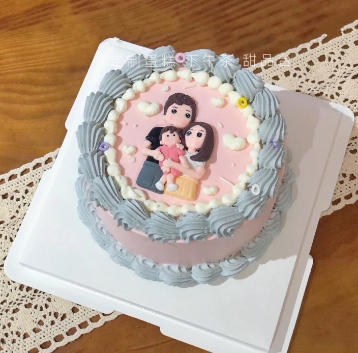 装饰摆件生日蛋糕软陶一家四口爸爸妈妈家庭派对节日装扮用品