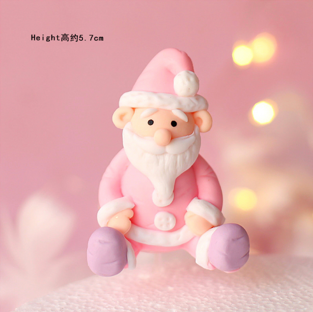 2021年圣诞节生日蛋糕装饰摆件粉色系列坐姿圣诞老人雪人小火车树