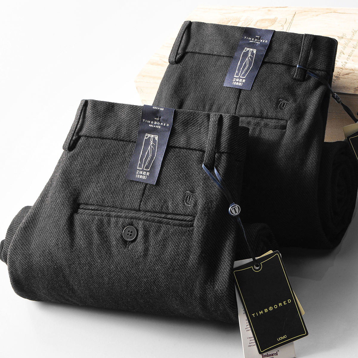 秋冬新款定织斜纹休闲裤男士商务直筒棉裤厚款弹力长裤内里磨毛