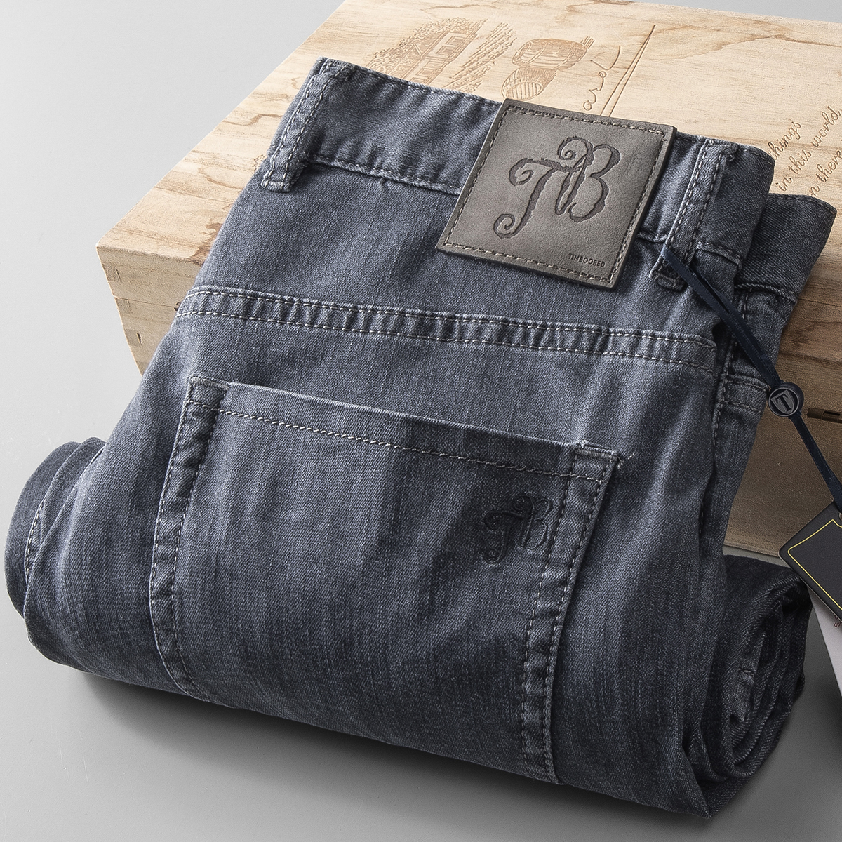 2022夏新款烟灰水洗牛仔裤男士直筒商务休闲弹力宽松透气轻薄百搭