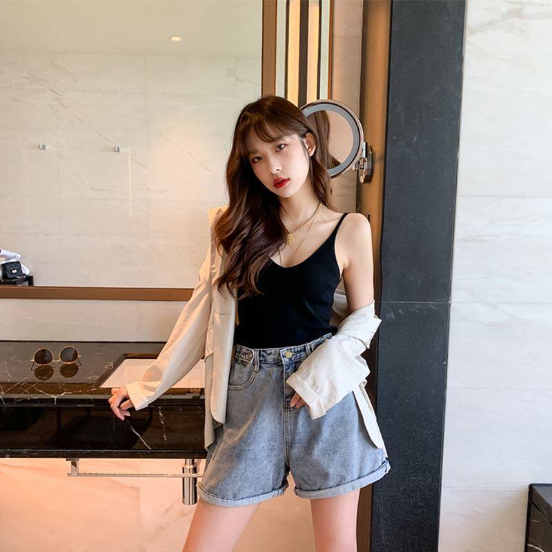 港味网红chic小吊带背心女夏性感外穿v领针织内搭打底衫无袖上衣