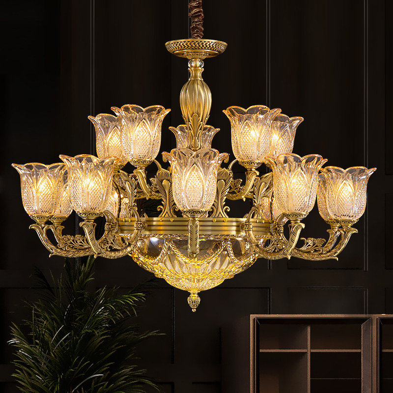 澳米欧式全铜双层吊灯别墅客厅餐厅灯具客厅吊灯