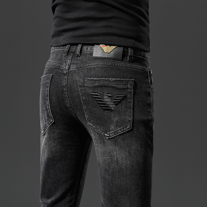 高端奇 阿玛尼亚秋冬款男士牛仔裤修身小脚潮牌休闲春季弹力裤子