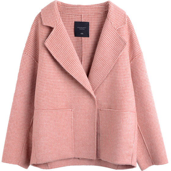 Pink Plaid Woolen Jacket A Short Section Of Double-sided Aerbaka Do Little Double-sided Cashmere Coat Jacket Women Pink Plaid Woolen Jacket A Short Section Of Double-sided Aerbaka Do Little Double-sided Cashmere Coat Jacket Women