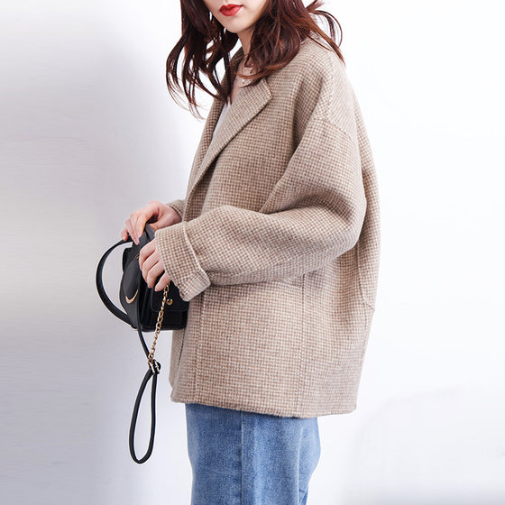 Pink Plaid Woolen Jacket A Short Section Of Double-sided Aerbaka Do Little Double-sided Cashmere Coat Jacket Women Pink Plaid Woolen Jacket A Short Section Of Double-sided Aerbaka Do Little Double-sided Cashmere Coat Jacket Women