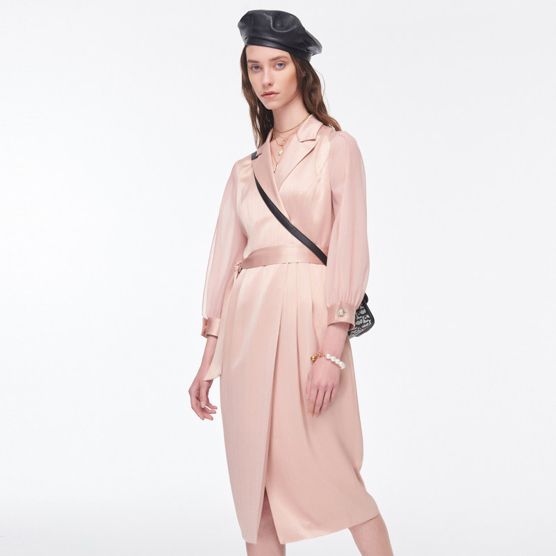 芭蒂娜连衣裙七分气质长裙显瘦收腰系带粉色新款连衣裙