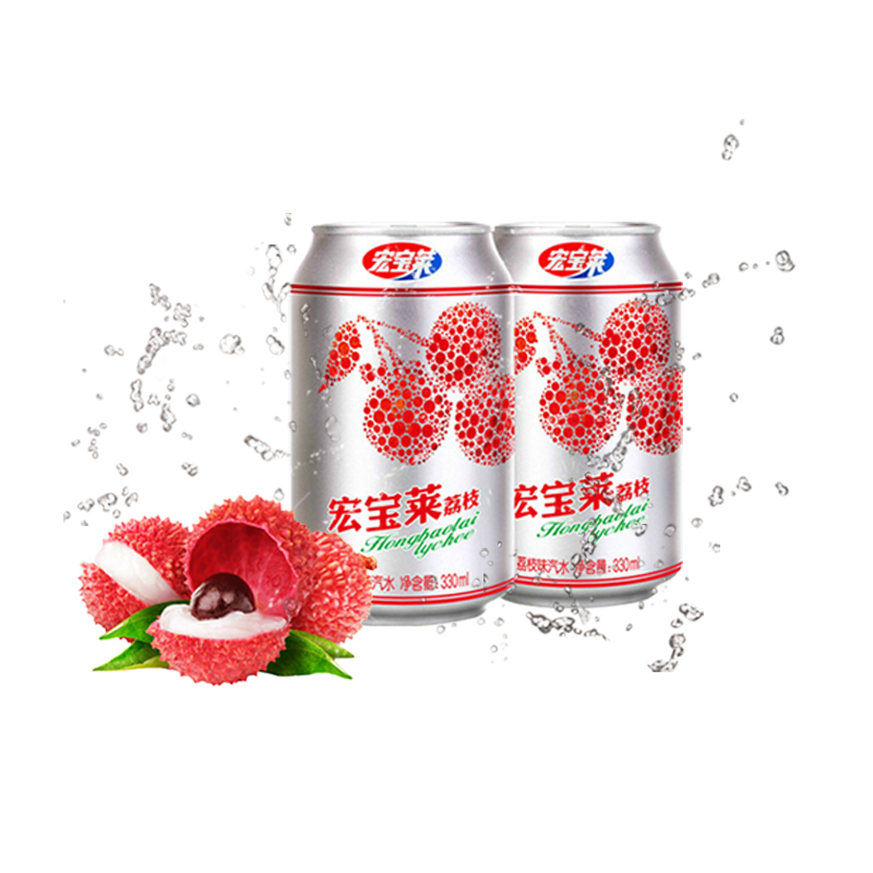 宏宝莱荔枝味汽水什锦味碳酸饮料 四平特产330ml*24罐