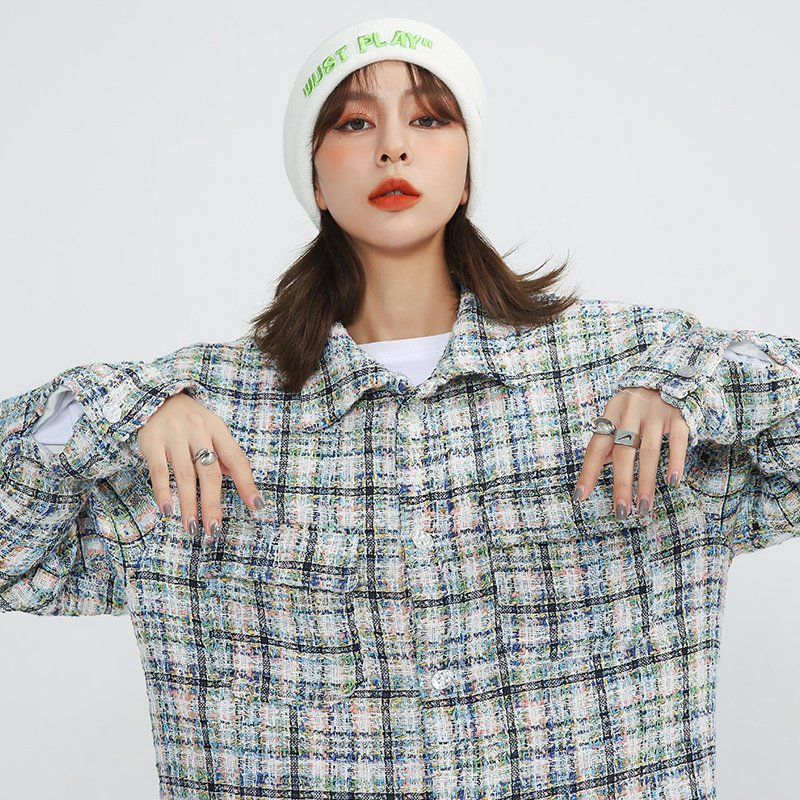 Delambia冰淇淋色小香风外套 春秋款衬衣国潮男女情侣装休闲夹克